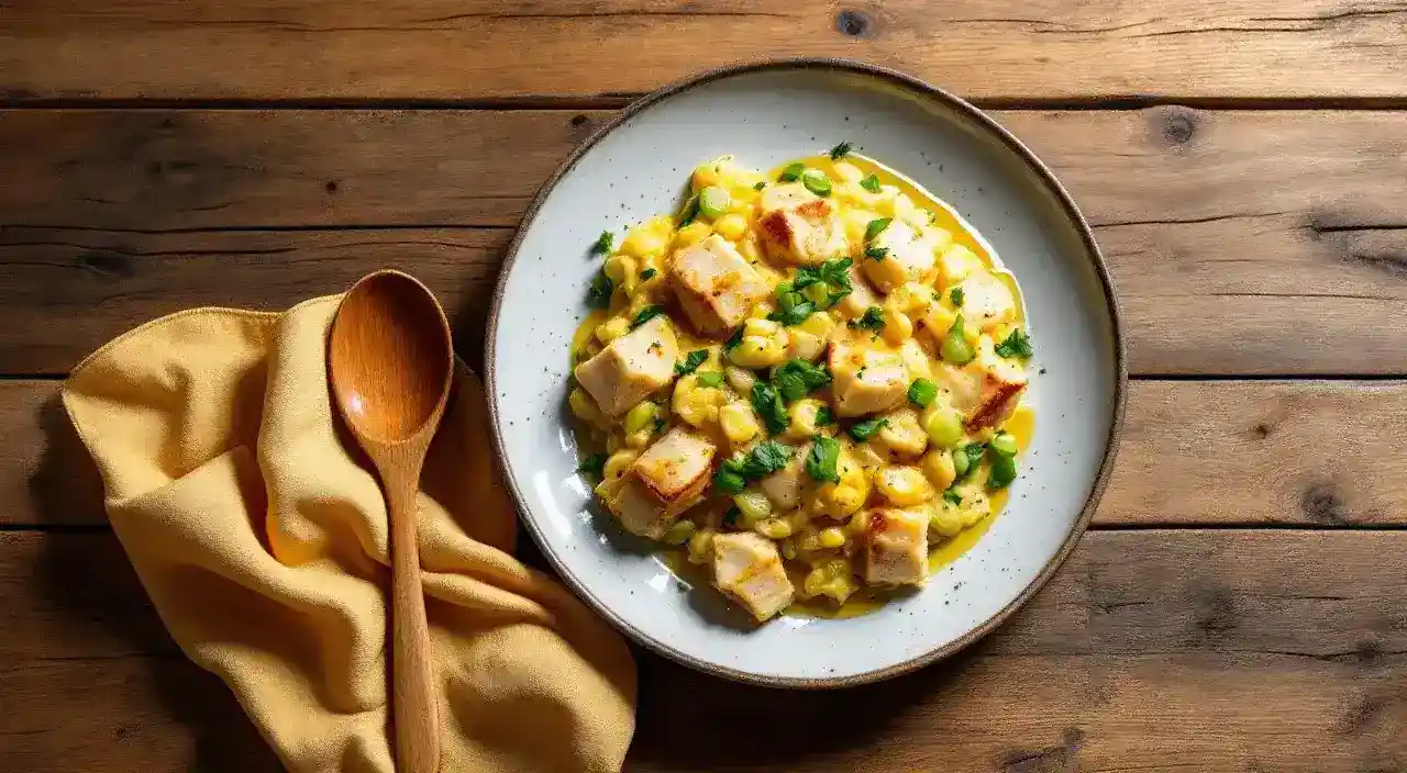 Bacalao con crema de puerros y almendras