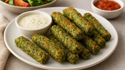 bastones de espinaca rellenas de arroz y queso