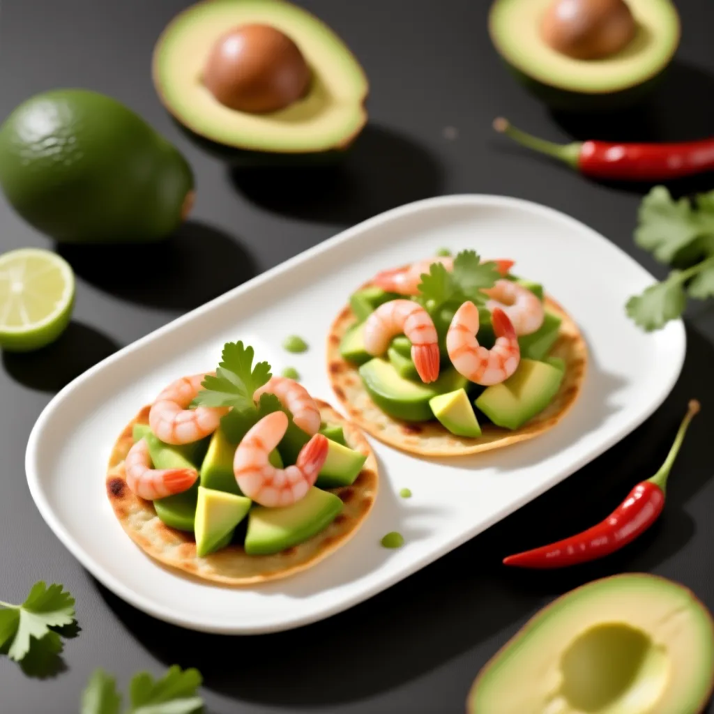 Mini Tostadas de Aguacate con Gambas