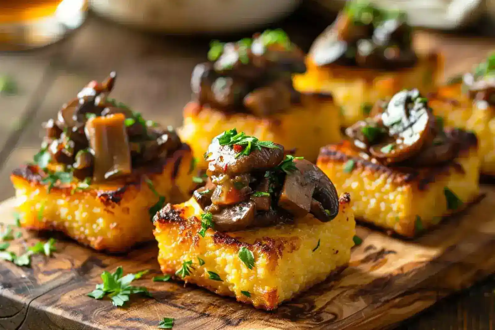 Polenta crujiente con ragú de setas al vino